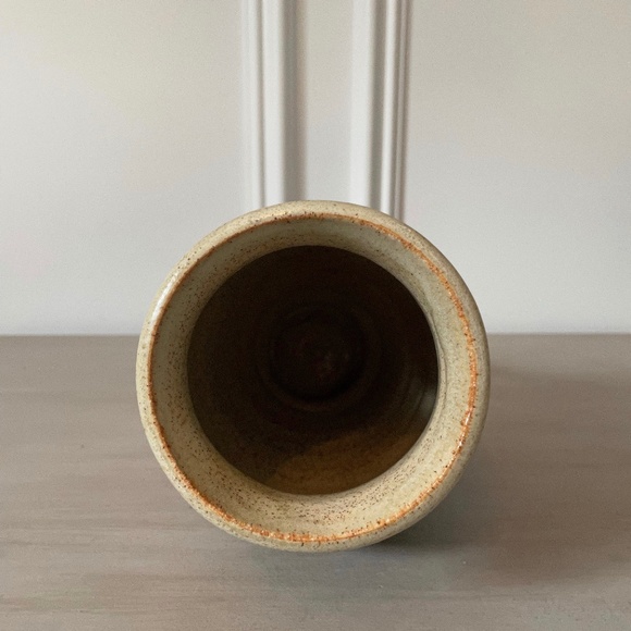 SOLD Hand Thrown Studio Pottery Earth Tone Glaze Vase with Cut Design - Picture 3 of 4